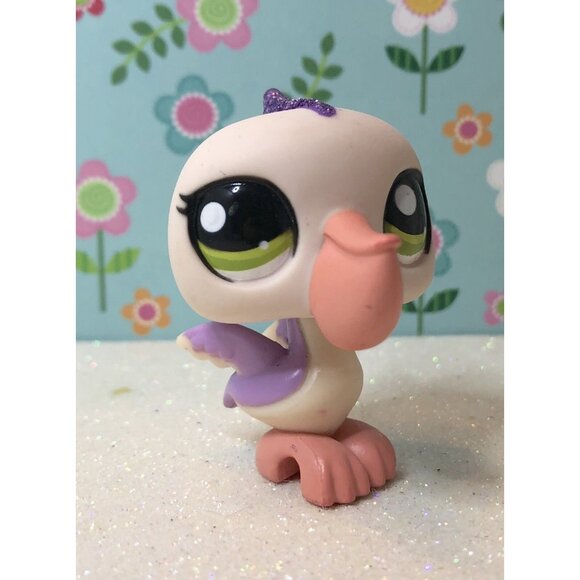 Authentic Littlest Pet Shop # 2293 Rare Cream Purple Glitter Sparkle Pelican - Picture 2 of 3